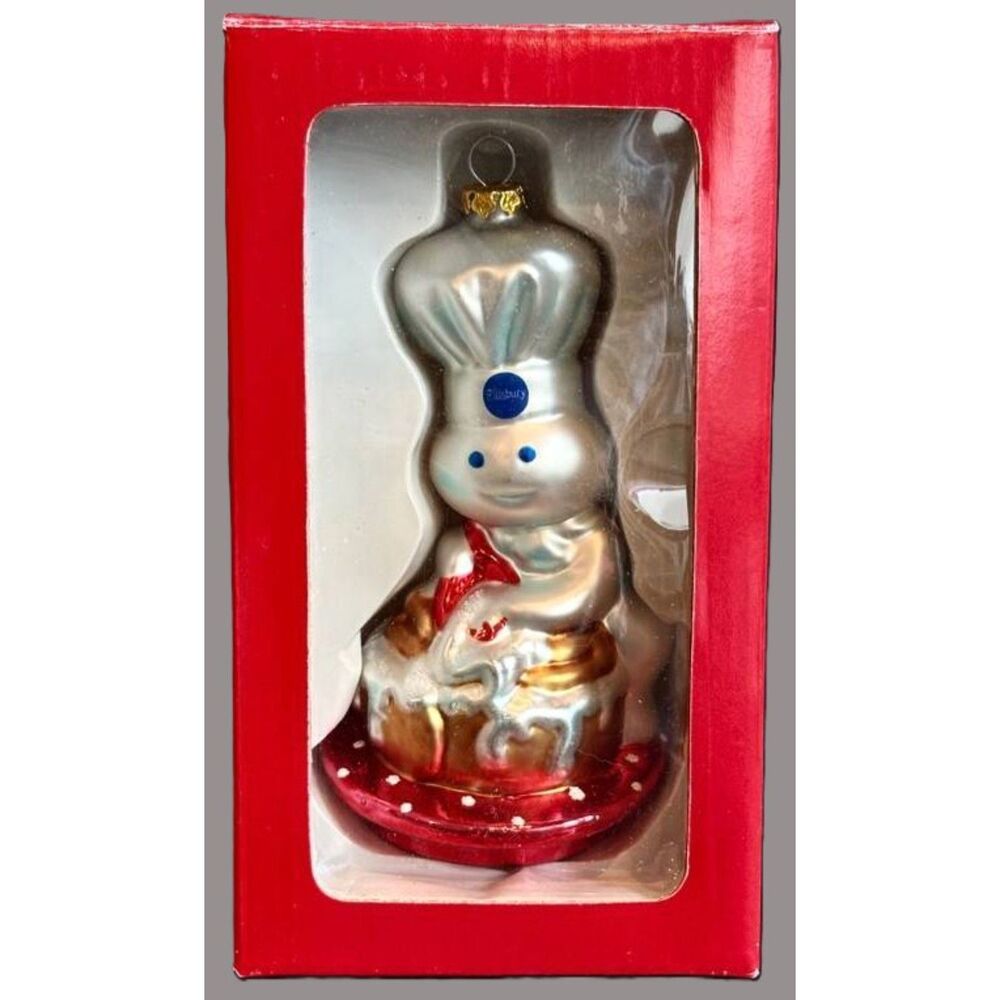 Kurt Adler Pillsbury Doughboy glass ornament Icing Cupcake red box 1998